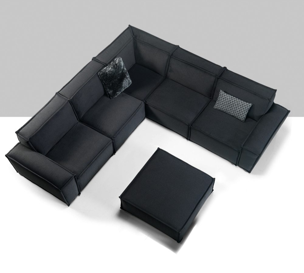 Divano modulare angolare nero con pouf
