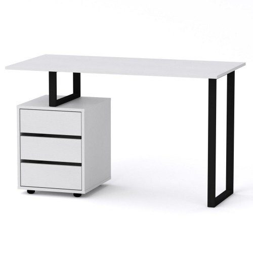 Weißer Schreibtisch mit Metallbeinen und Container