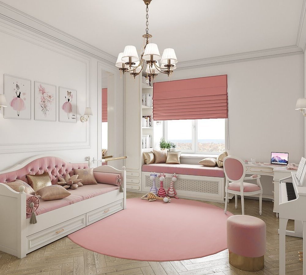 Mädchenzimmer mit Tagesbett und rosa Teppich