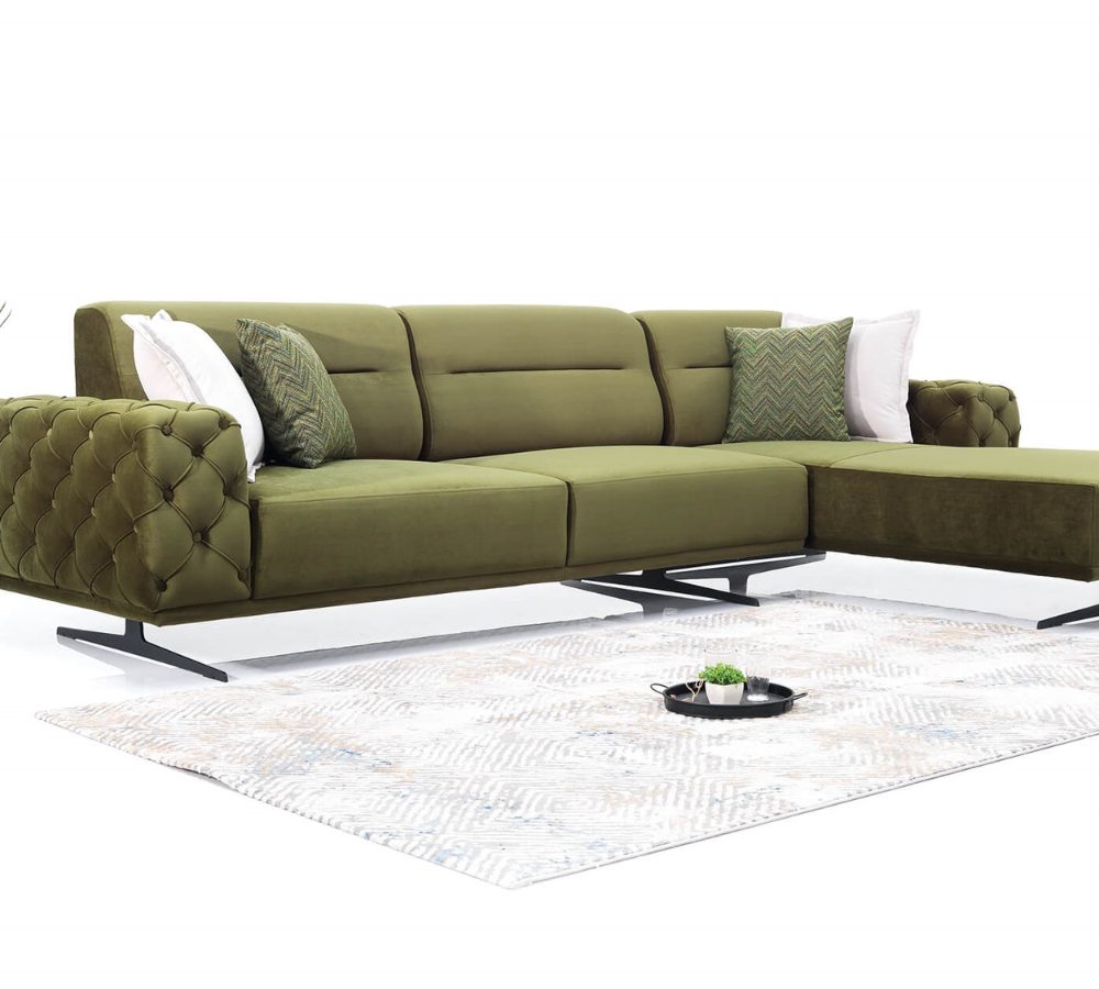 Divano angolare verde oliva capitonné