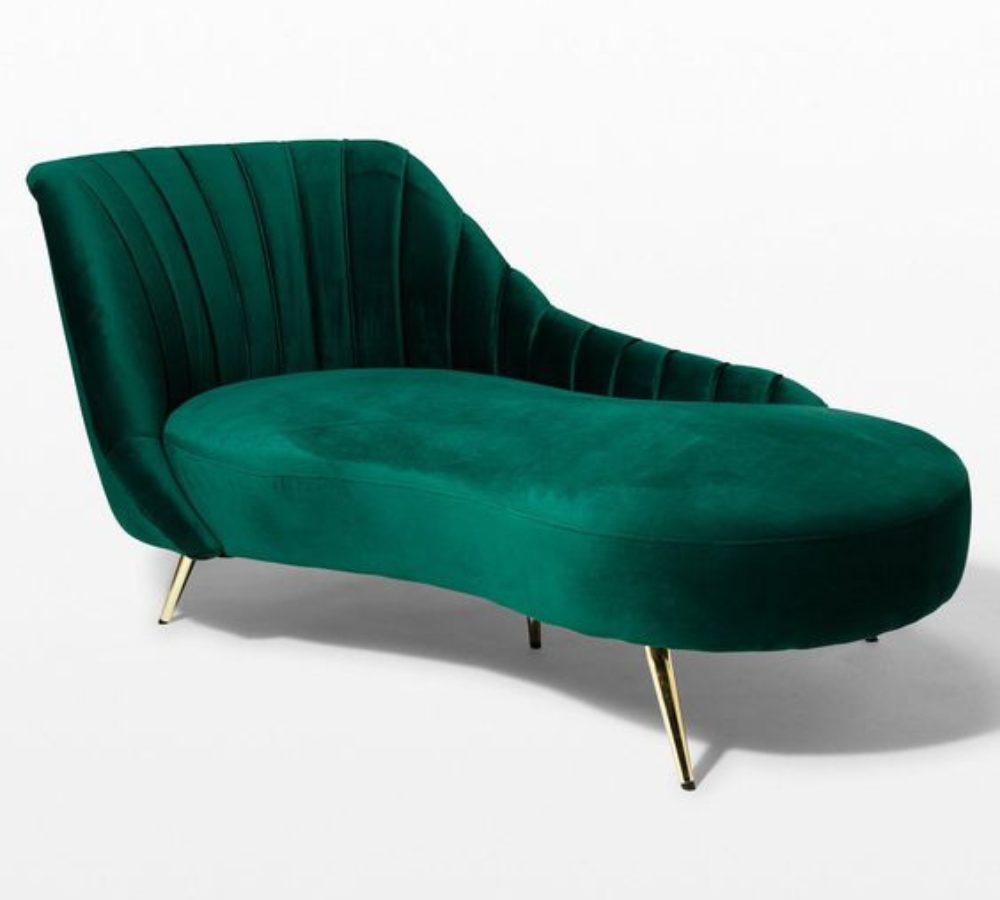 Chaise longue in velluto verde