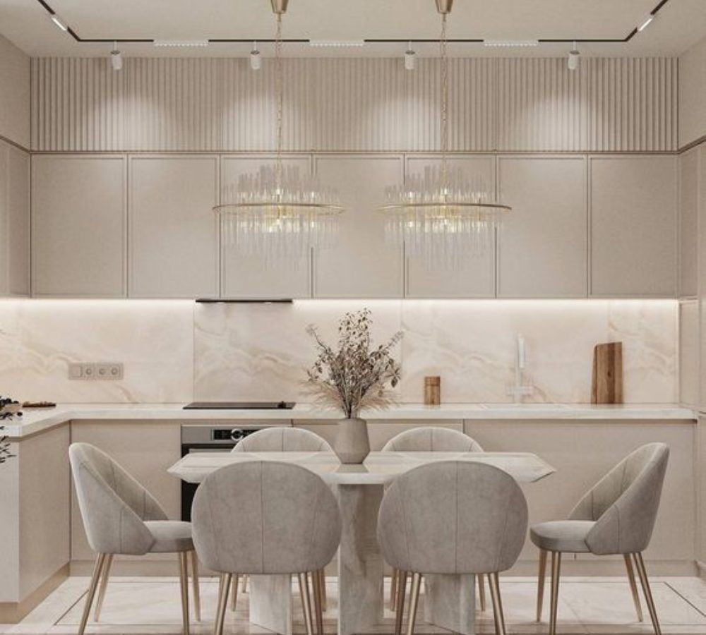 Beige kitchen-diner with a dining set
