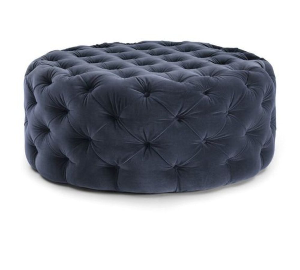 Pouf ottomana rotondo trapuntato grigio-blu