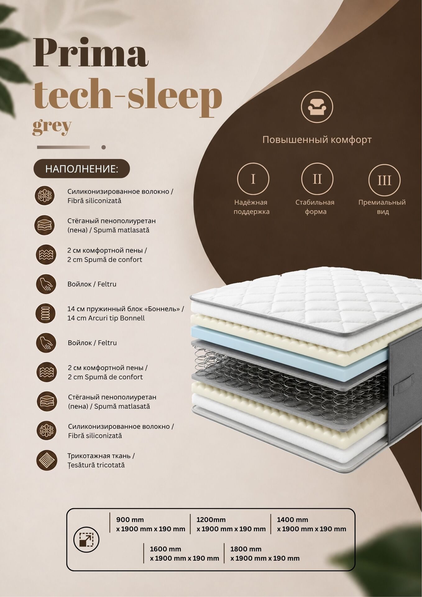 Matratze Prima Tech-sleep Grey: Schichten und Eigenschaften