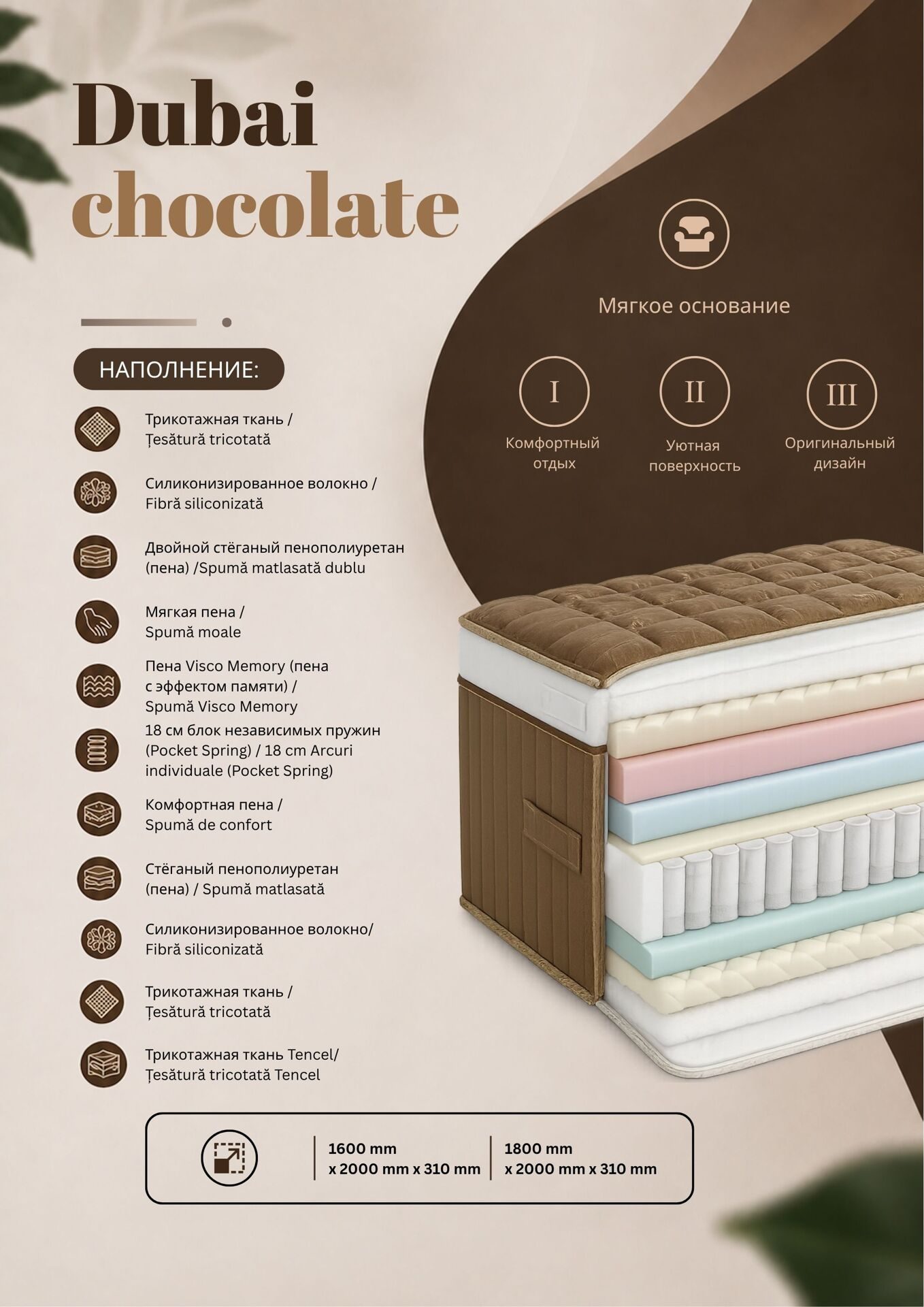 Matratze Dubai chocolate: Schichten und Eigenschaften