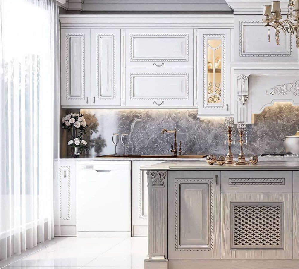 White classic kitchen with raised-panel fronts