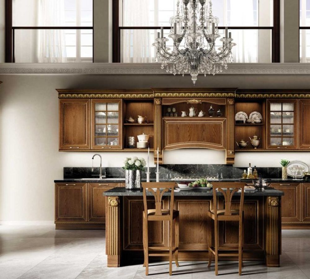 Classic dark wood kitchen with an island