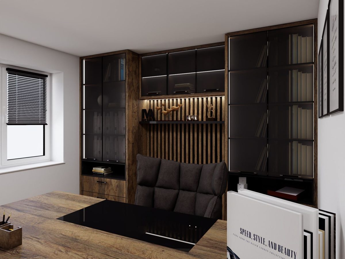 Display shelving and a workplace in the study