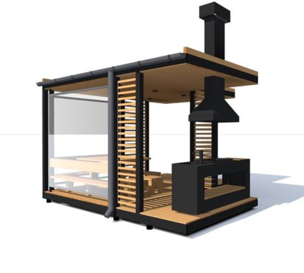 Gazebo with a grill stove and chimney